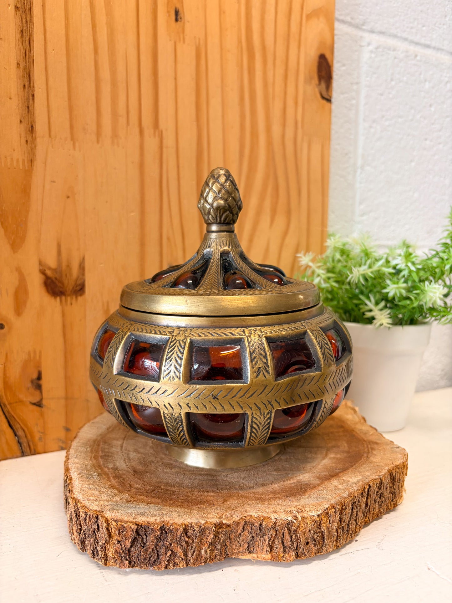 Brass & Amber Glass Jar (Local Pick Up Only)