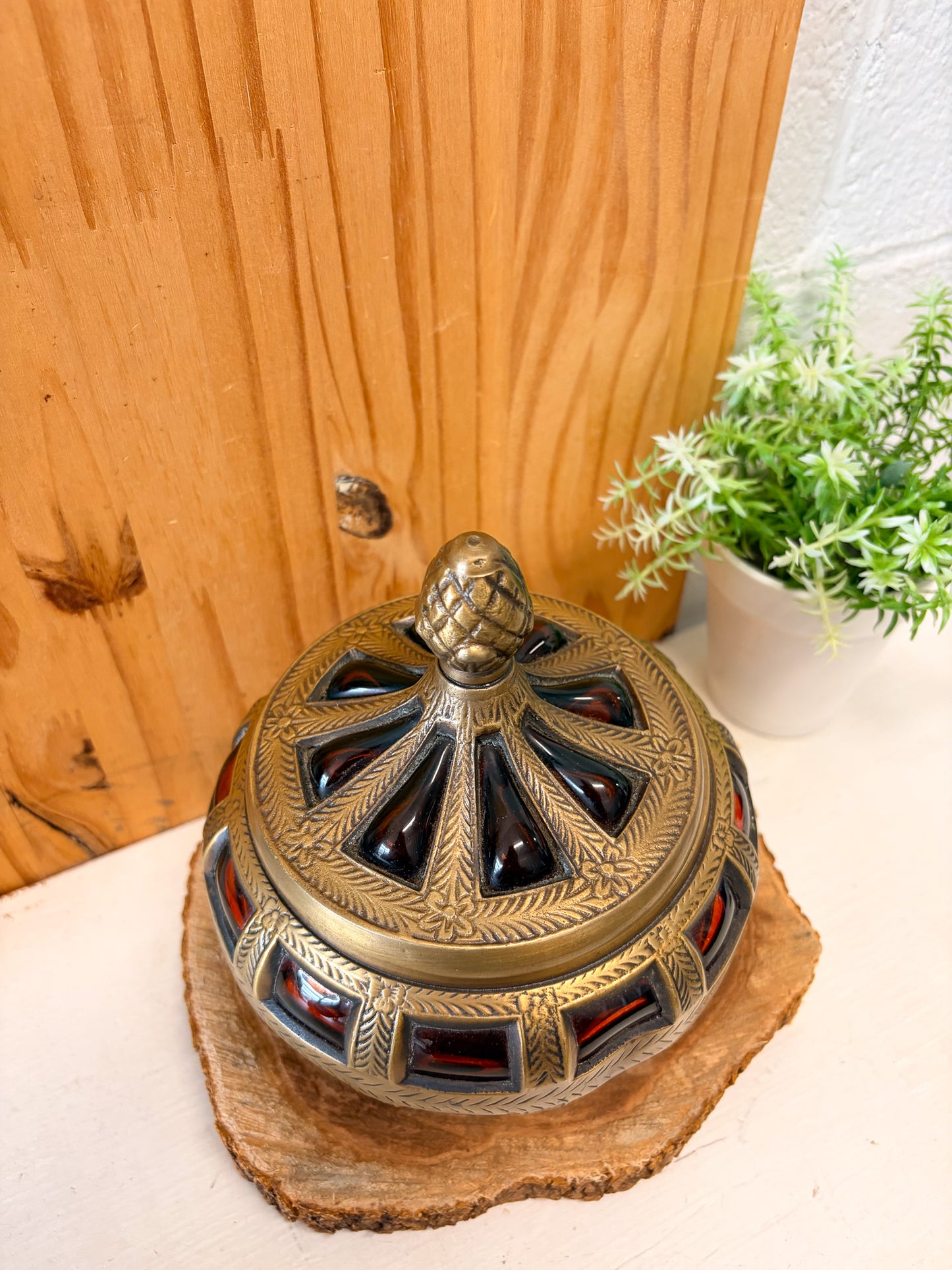 Brass & Amber Glass Jar (Local Pick Up Only)
