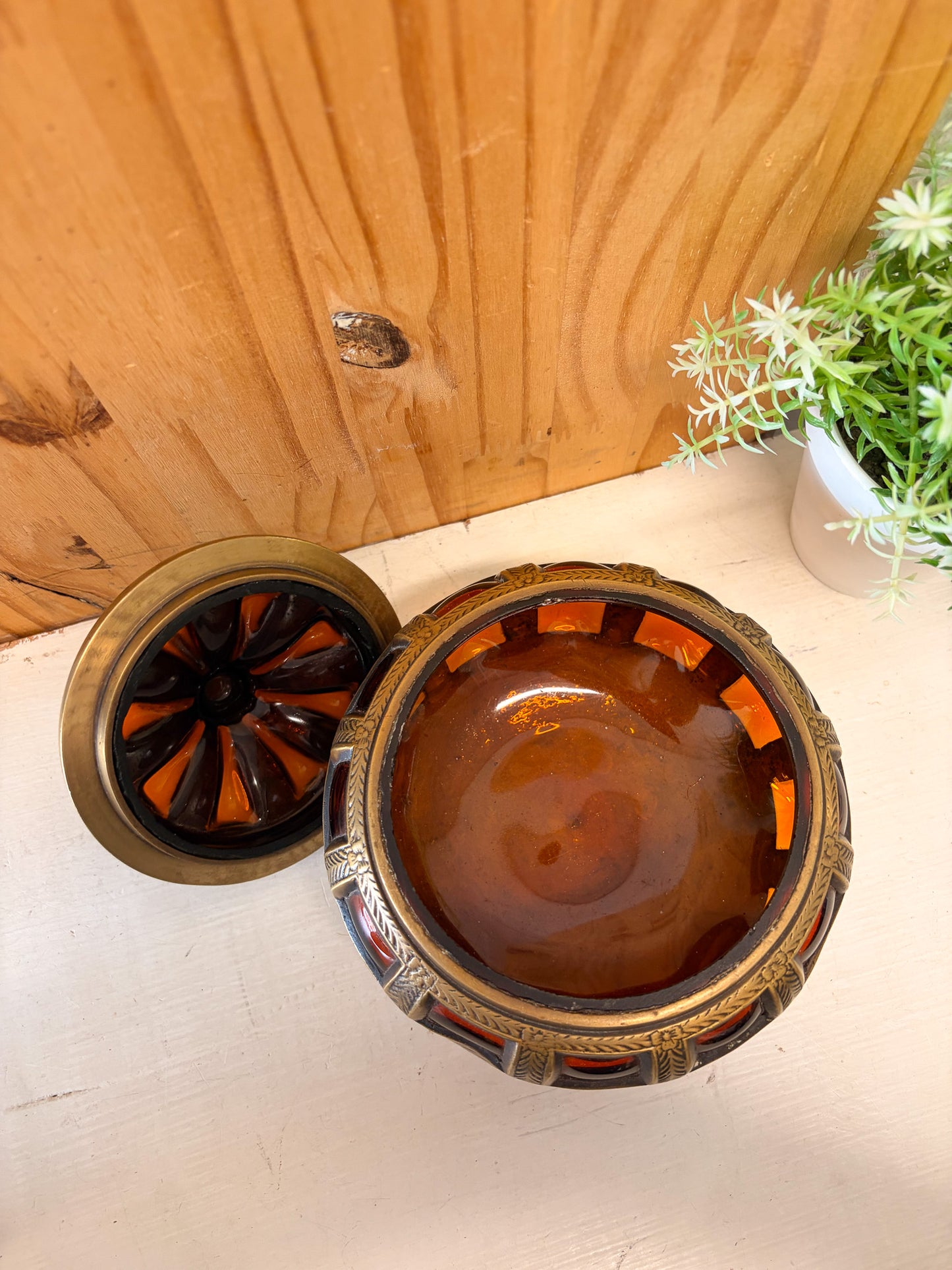 Brass & Amber Glass Jar (Local Pick Up Only)