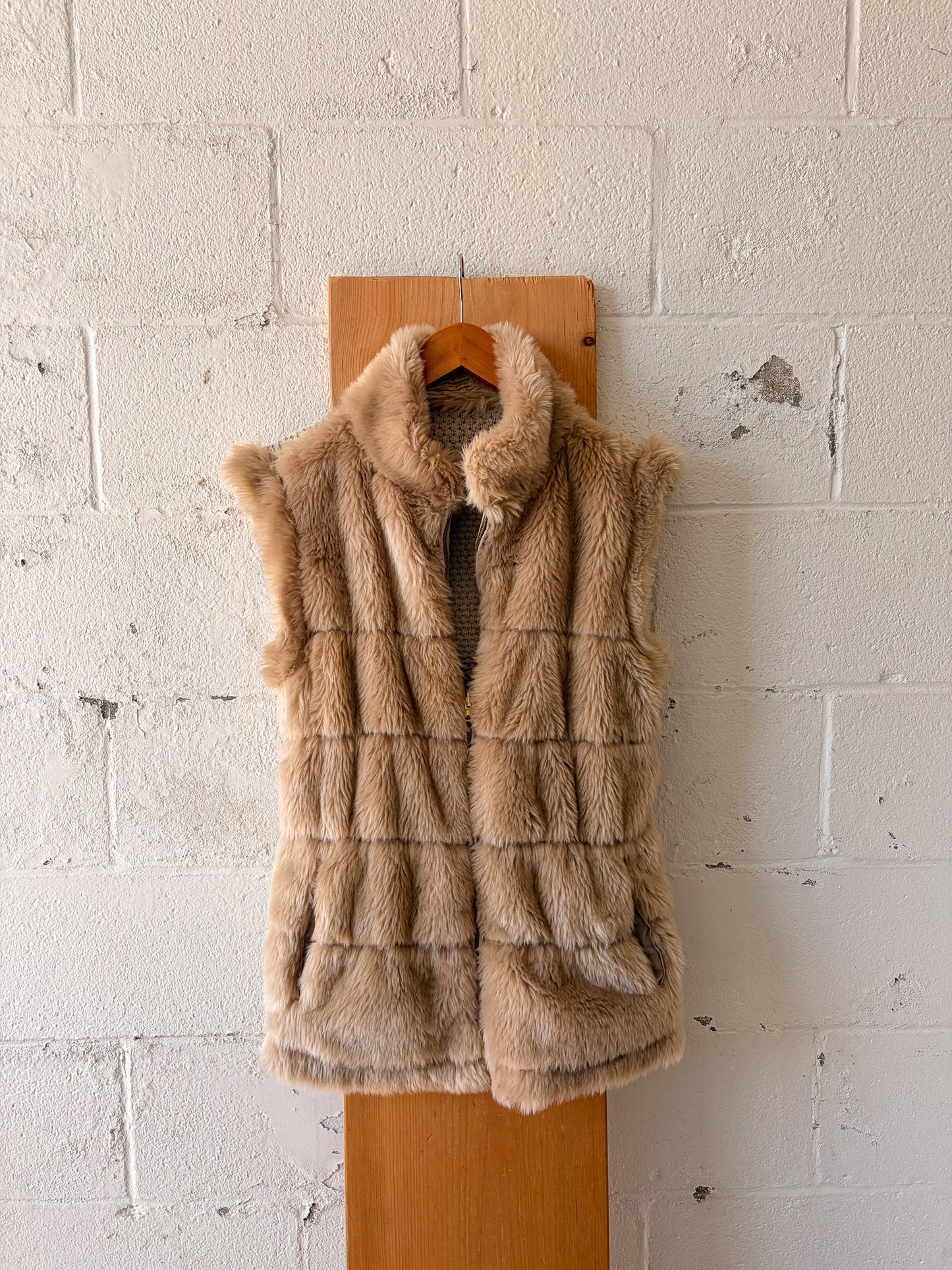 Faux Fur Reversible Zip Up Vest : M