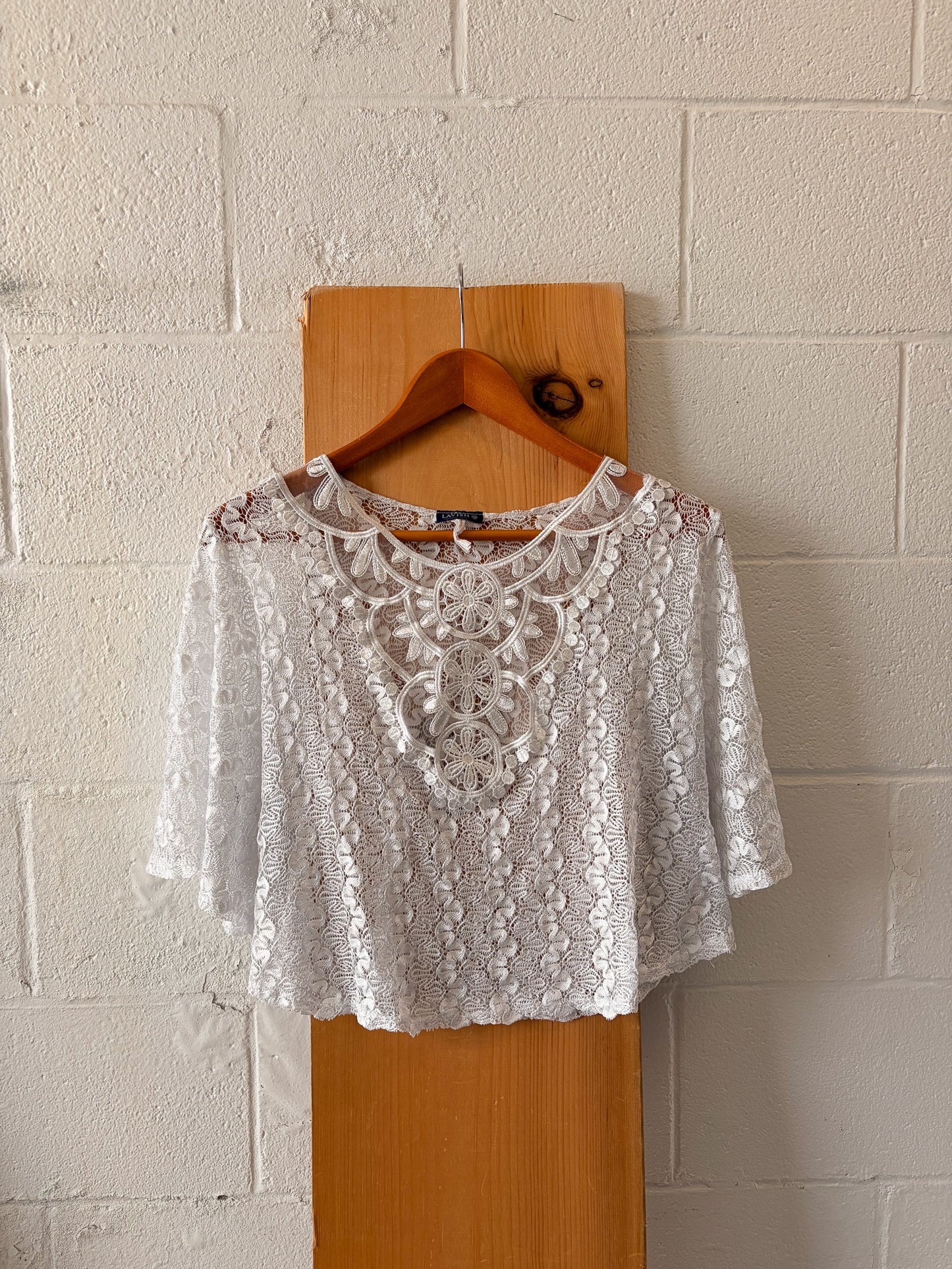 White Lace Poncho Style Top : M