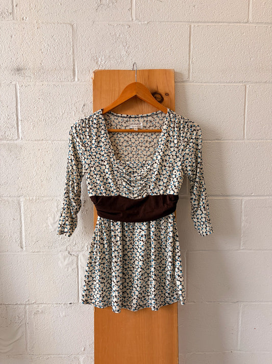 Brown & Blue Patterned Blouse : XS