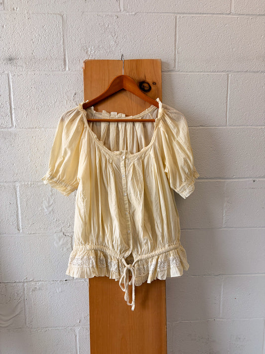 Lace Trimmed Puff Sleeve Top : M/L