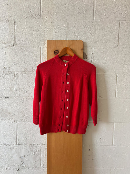 Vtg Red Cashmere Cardigan : S