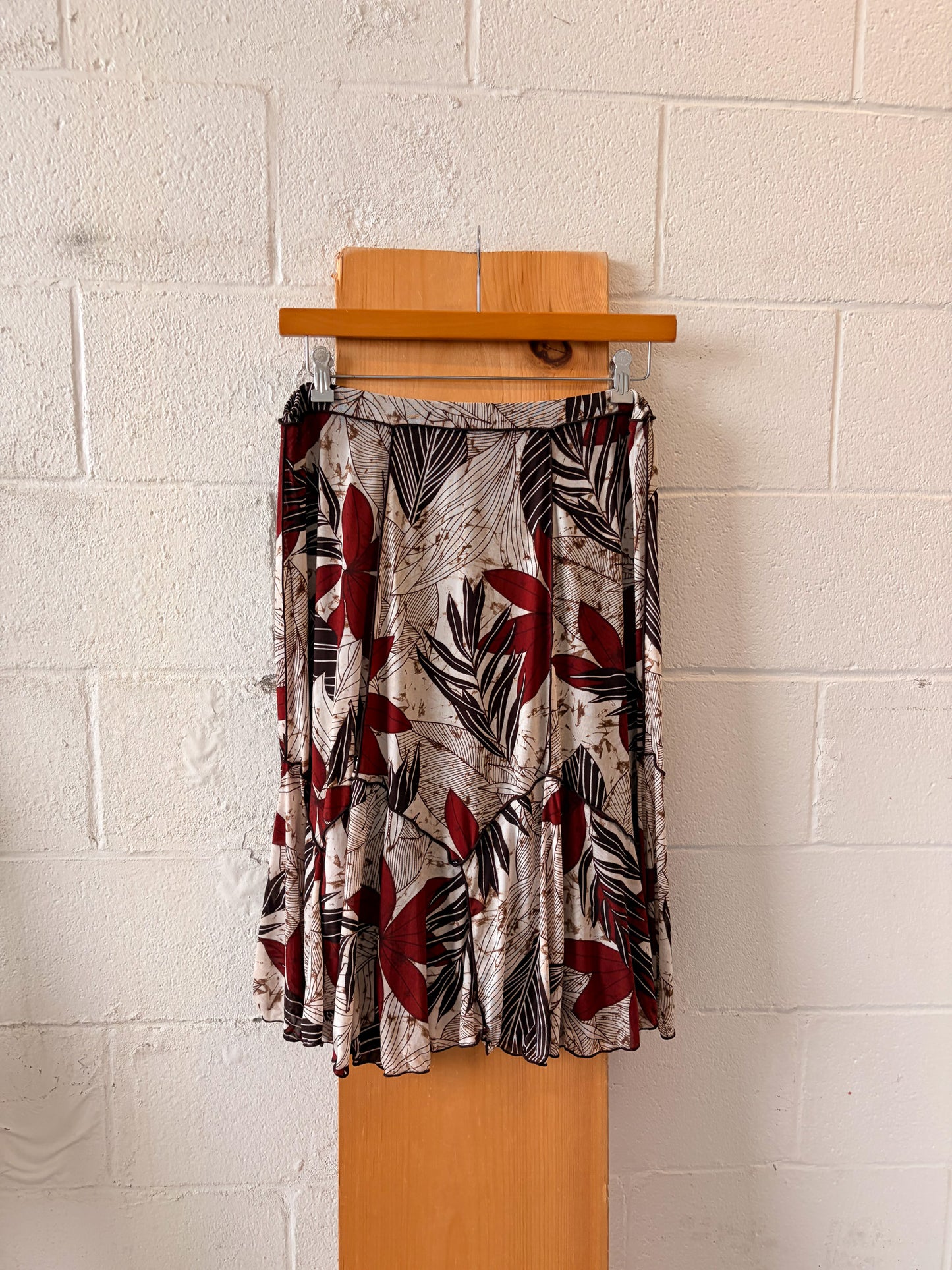 Red & Brown Floral Midi Skirt : L