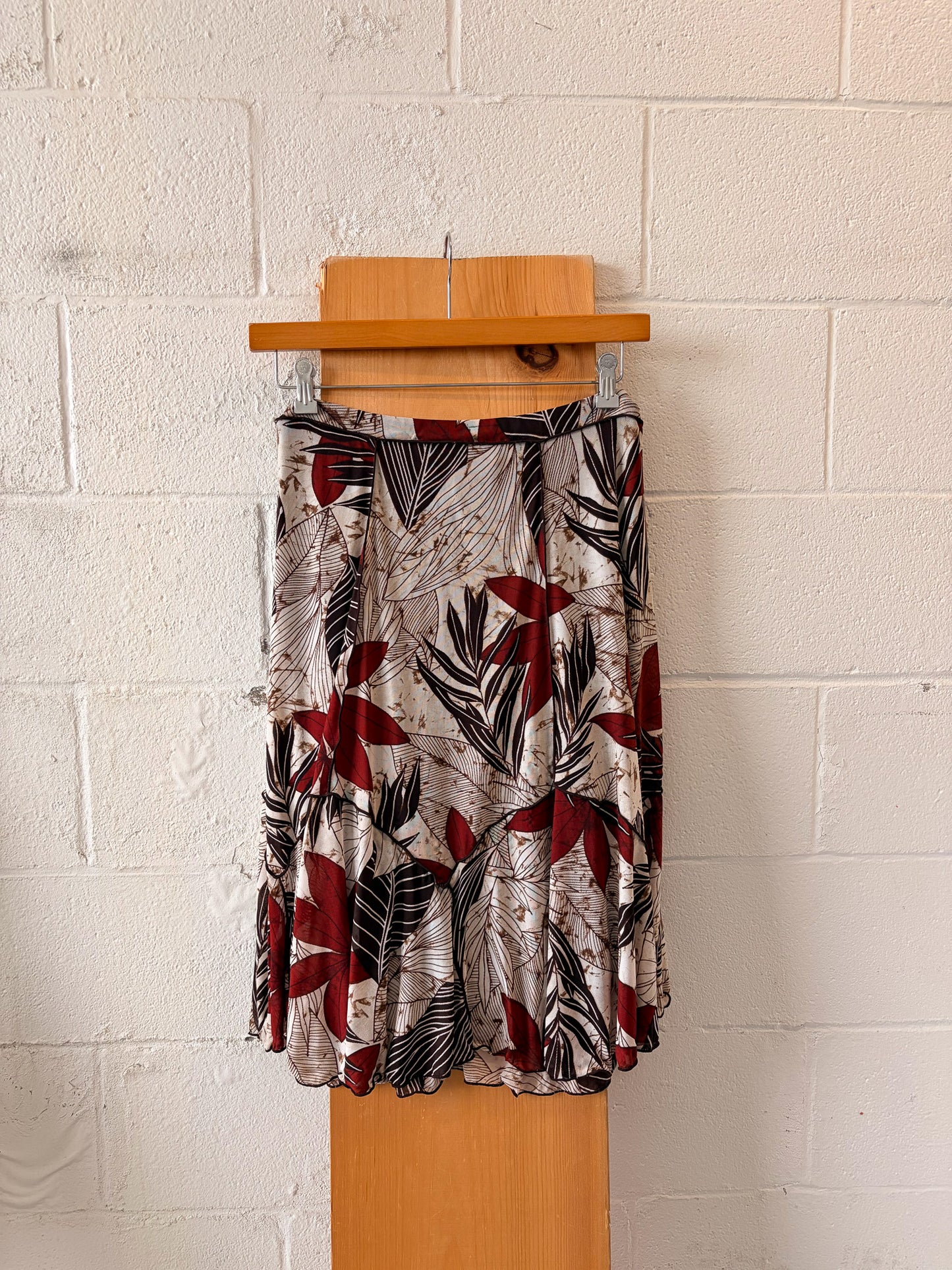 Red & Brown Floral Midi Skirt : L