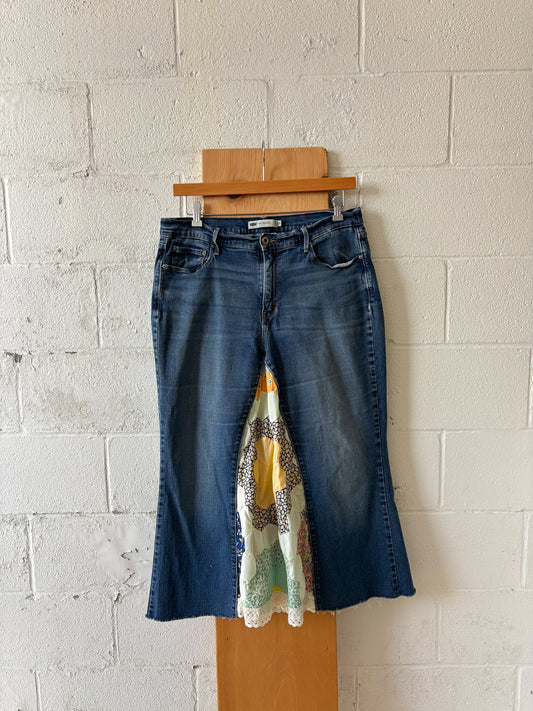 Up Cycled Patchwork Denim Levi's Skirt : 36"W
