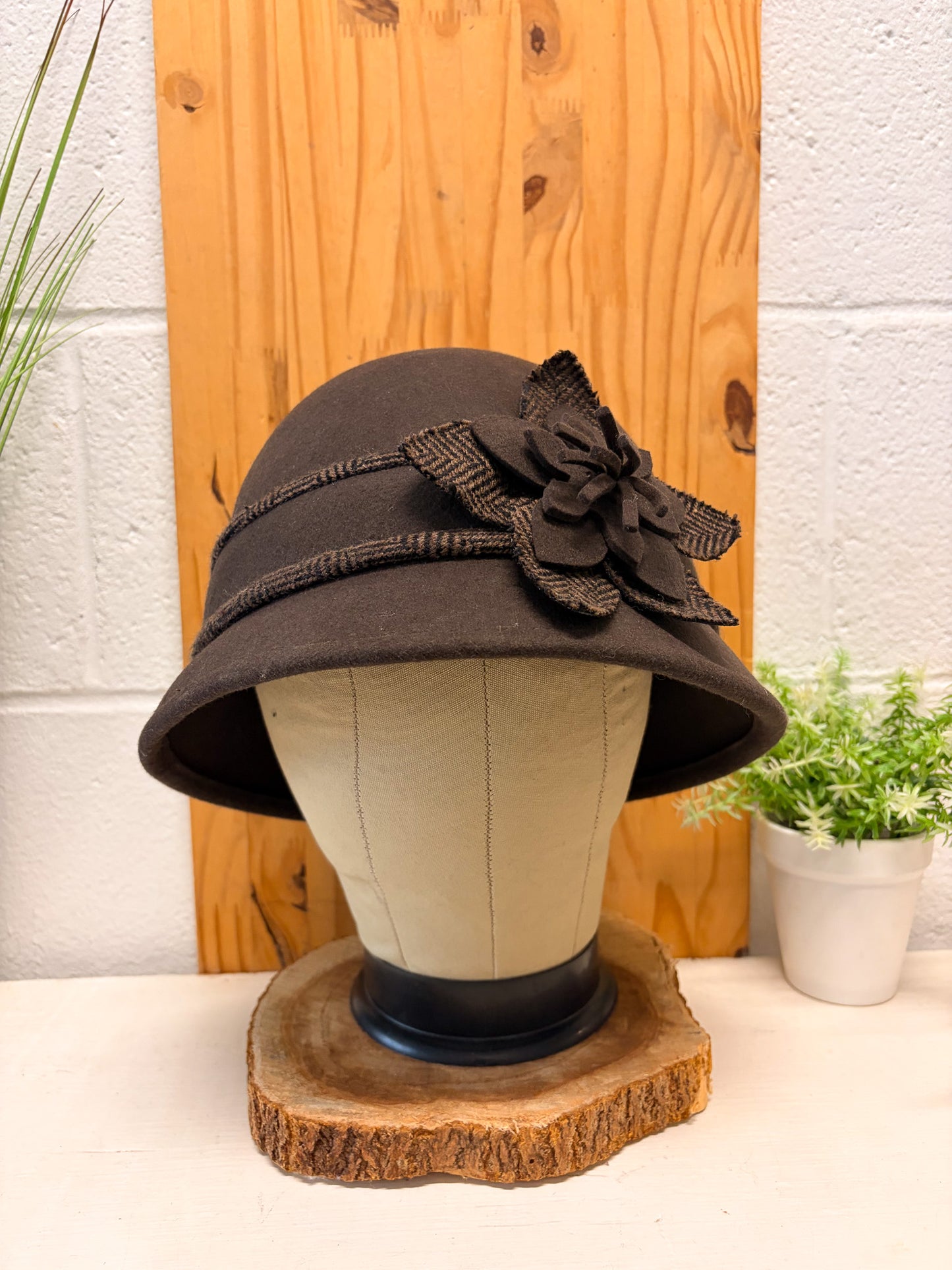 Scala Brown Floral Cloche Hat (Local Pick Up Only)