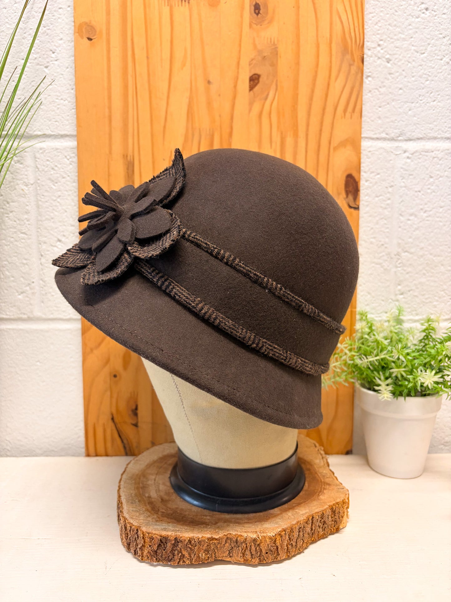 Scala Brown Floral Cloche Hat (Local Pick Up Only)