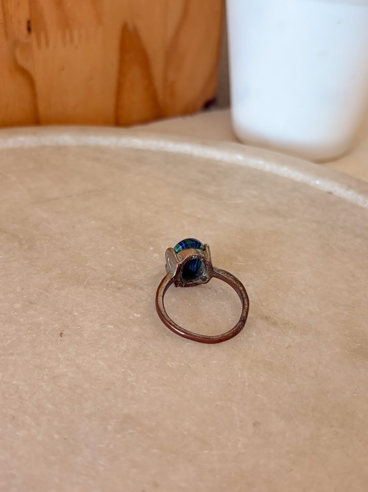Striped Green & Blue Stone Ring : Size 10