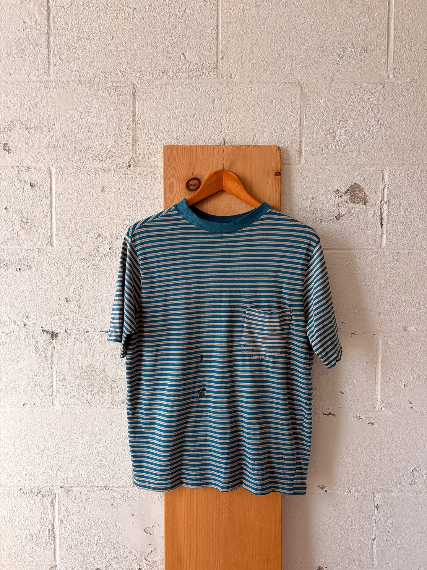 Vtg Distressed Striped Tee : L