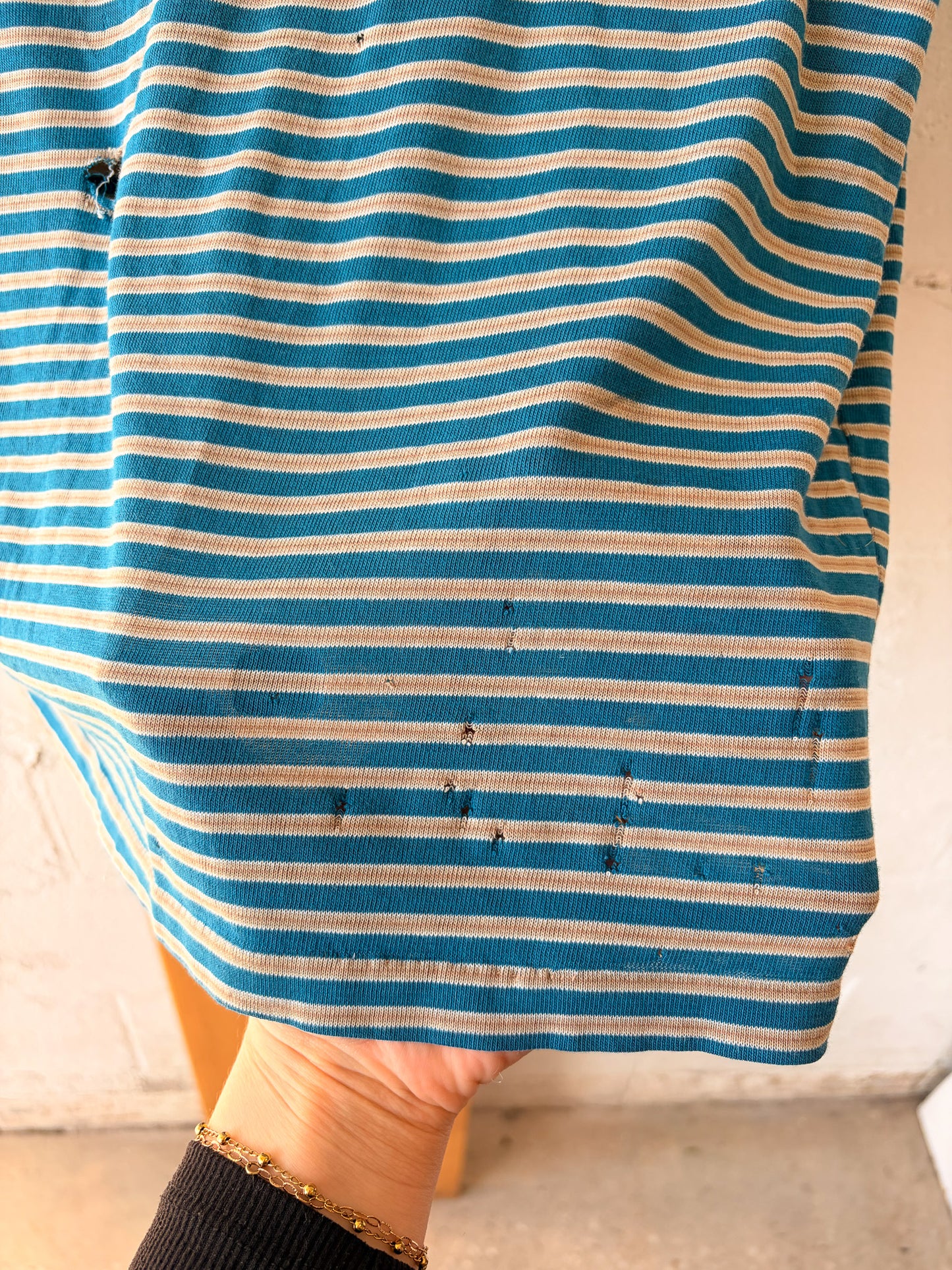 Vtg Distressed Striped Tee : L
