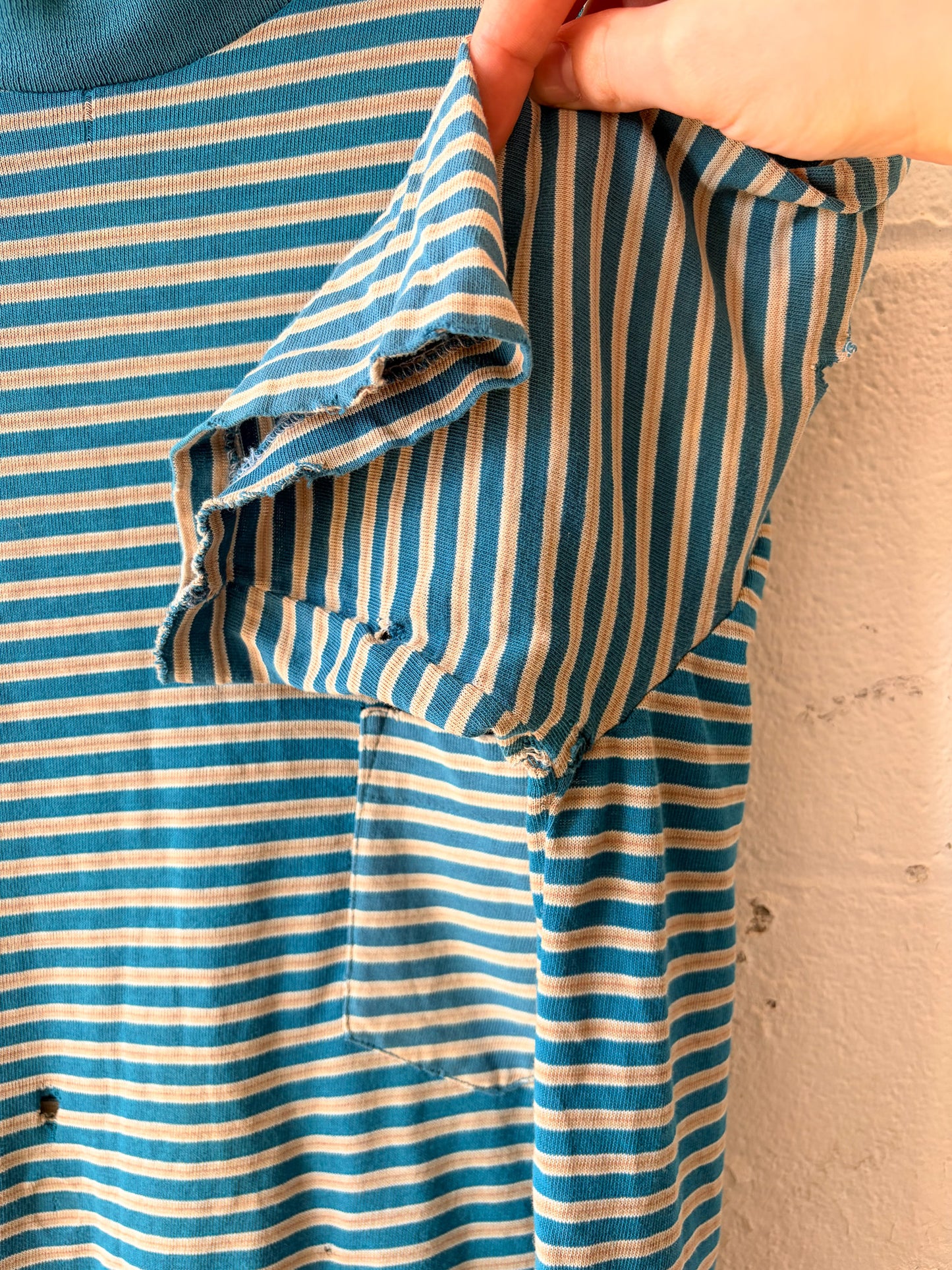 Vtg Distressed Striped Tee : L