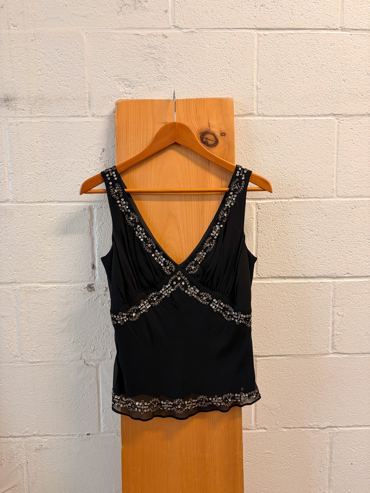 Beaded Black V-Neck Tank : 6