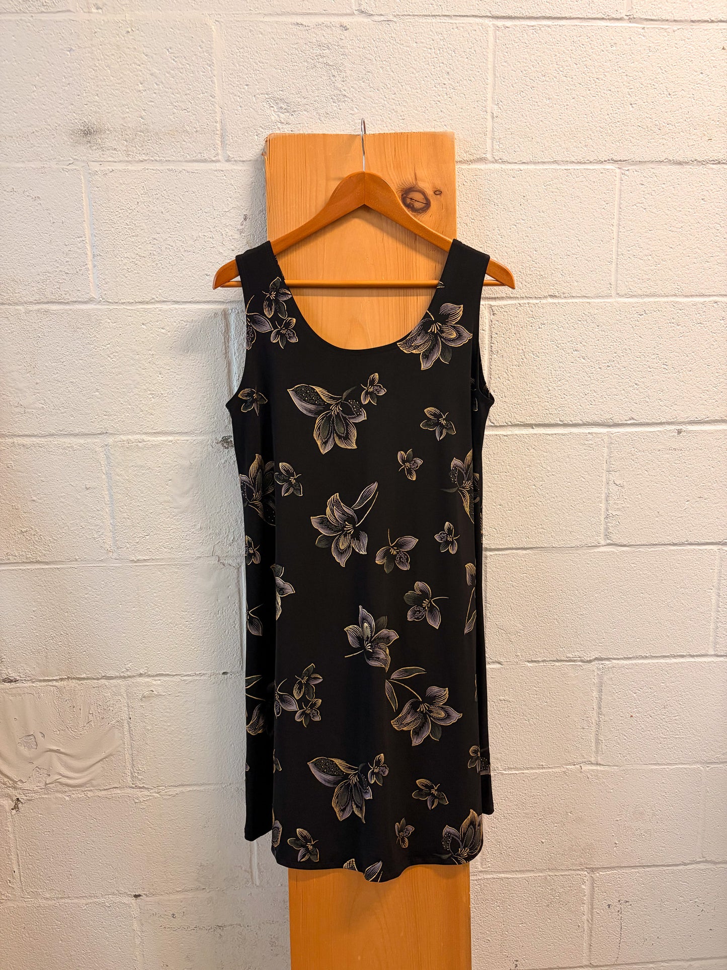 Vtg Metallic Floral Dress : L