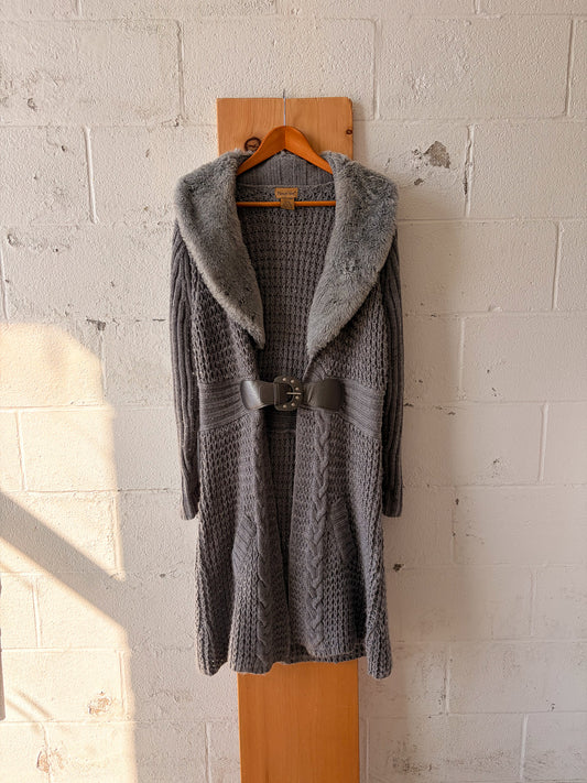 Midnight Velvet Faux Fur Collared Cardigan : XL