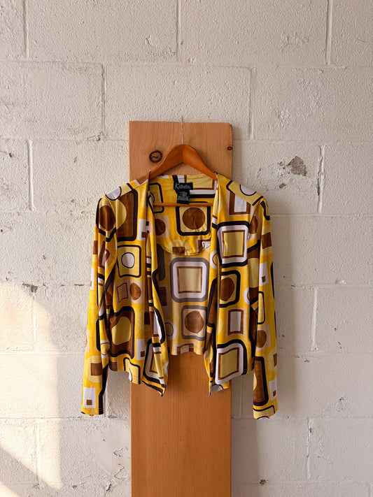Vtg Yellow Geometric Cardigan : L/XL