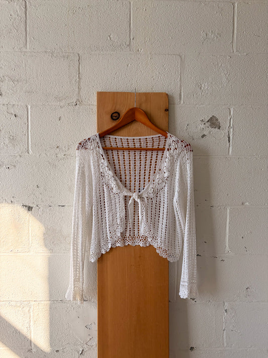 White Crochet Cardigan : M