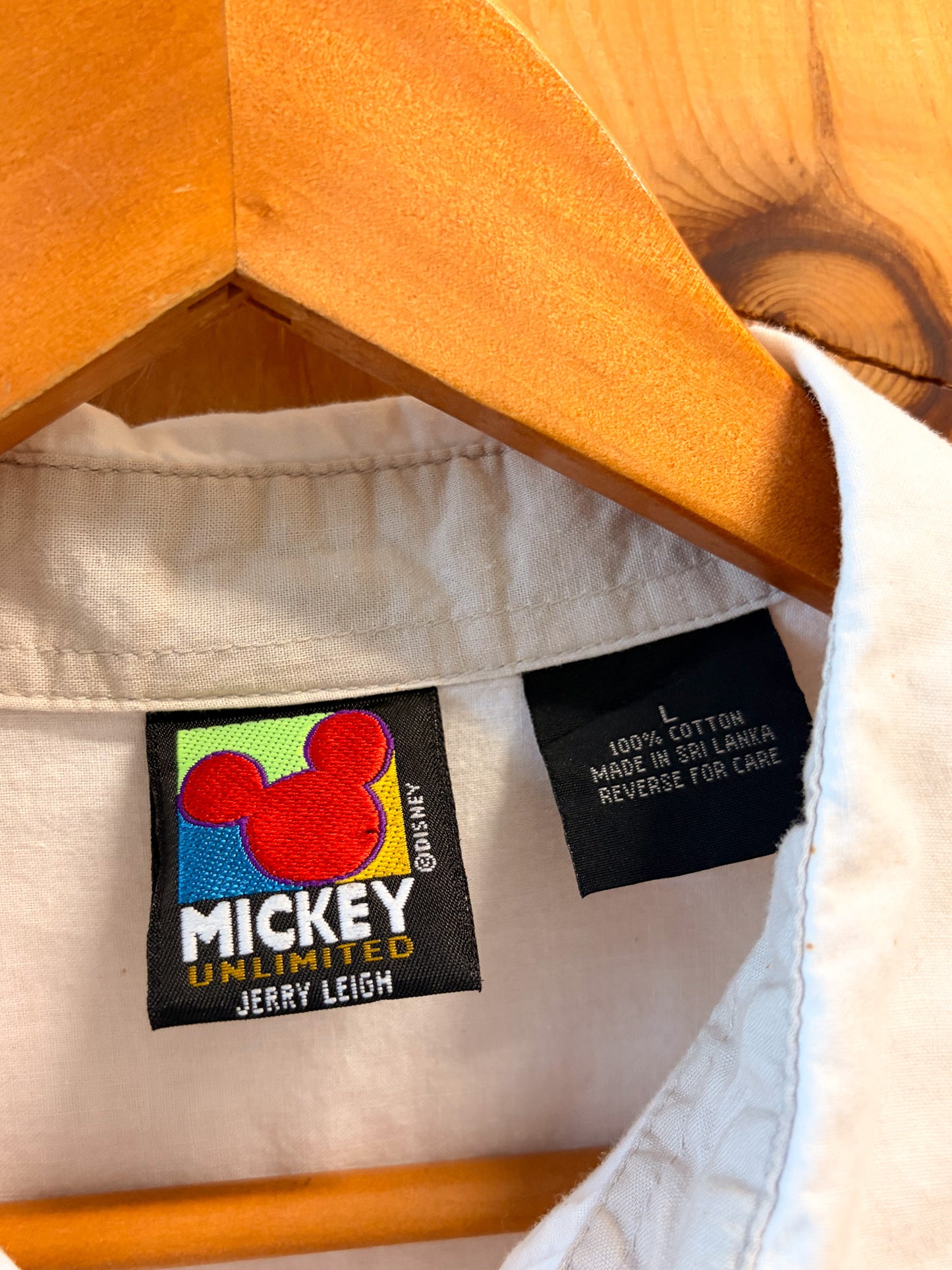 Vtg Mickey Unlimited Sleeveless White Button Up : L