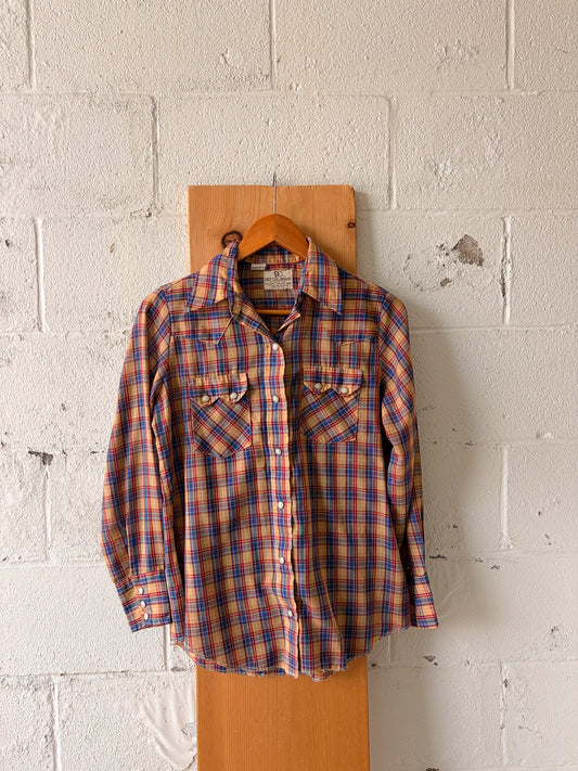 Vtg Plaid Pearl Snap : 34/M
