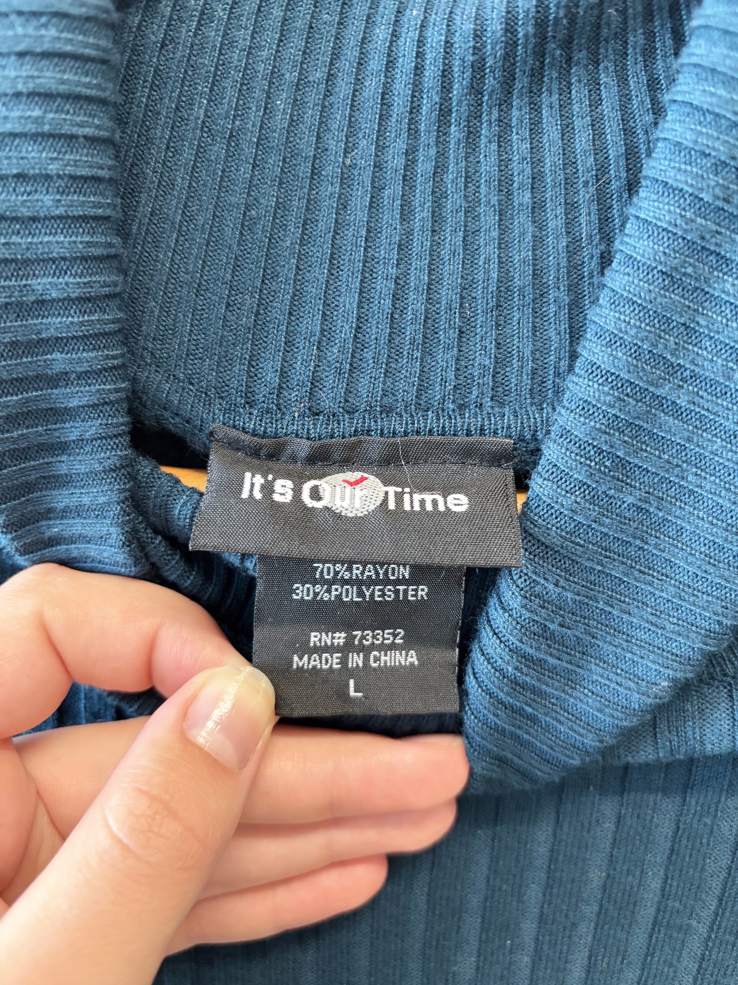 Vtg Teal Ribbed Turtleneck : L