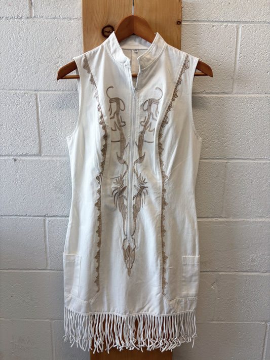 White Zip Fringe Dress : M