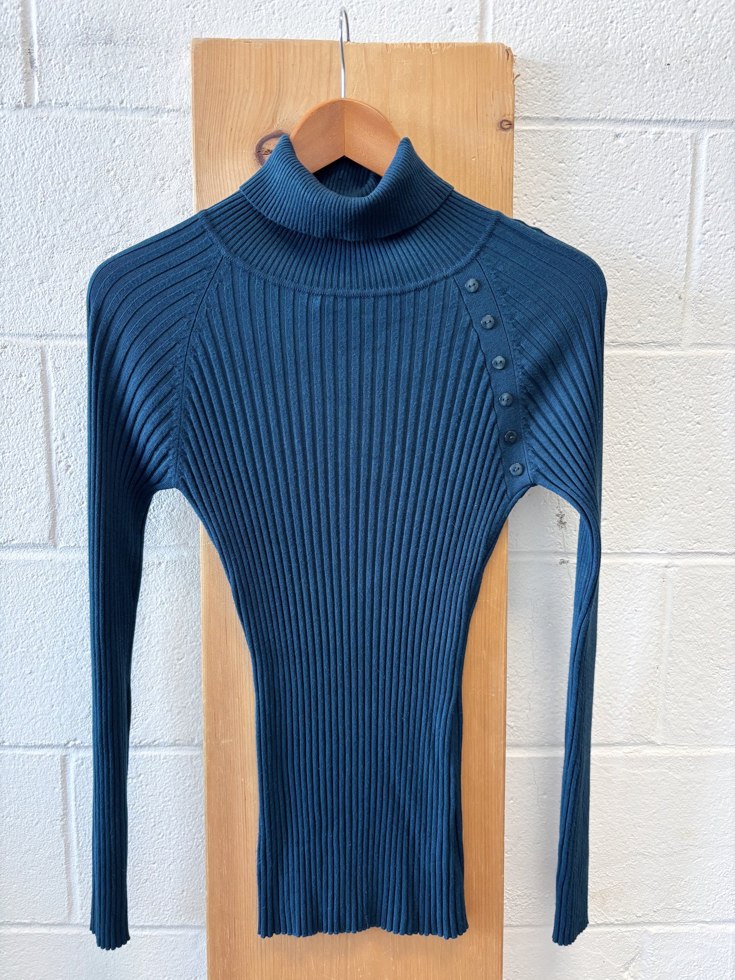 Vtg Teal Ribbed Turtleneck : L