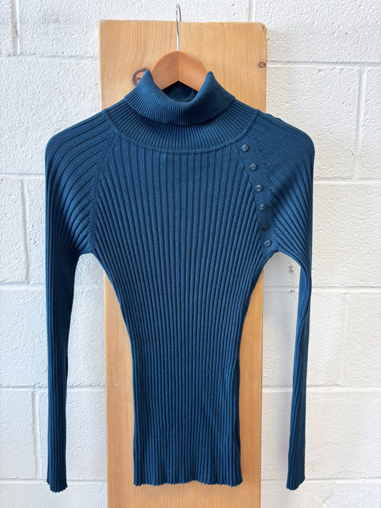 Vtg Teal Ribbed Turtleneck : L